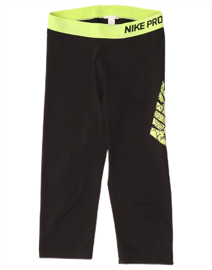 Nike Dame Grafiske Capri Leggings UK 12 Medium Sort Colourblock