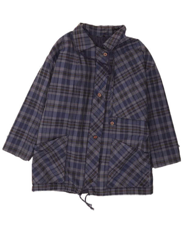 vintage Femme Coupe-Vent Manteau UK 20 2XL Bleu Marine Check Coton