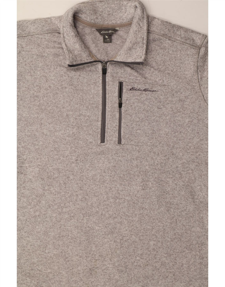 EDDIE BAUER Mens Zip Neck Sweatshirt Jumper 2XL Grey Polyester Vintage Eddie Bauer and Second-Hand Eddie Bauer from Messina Hembry 