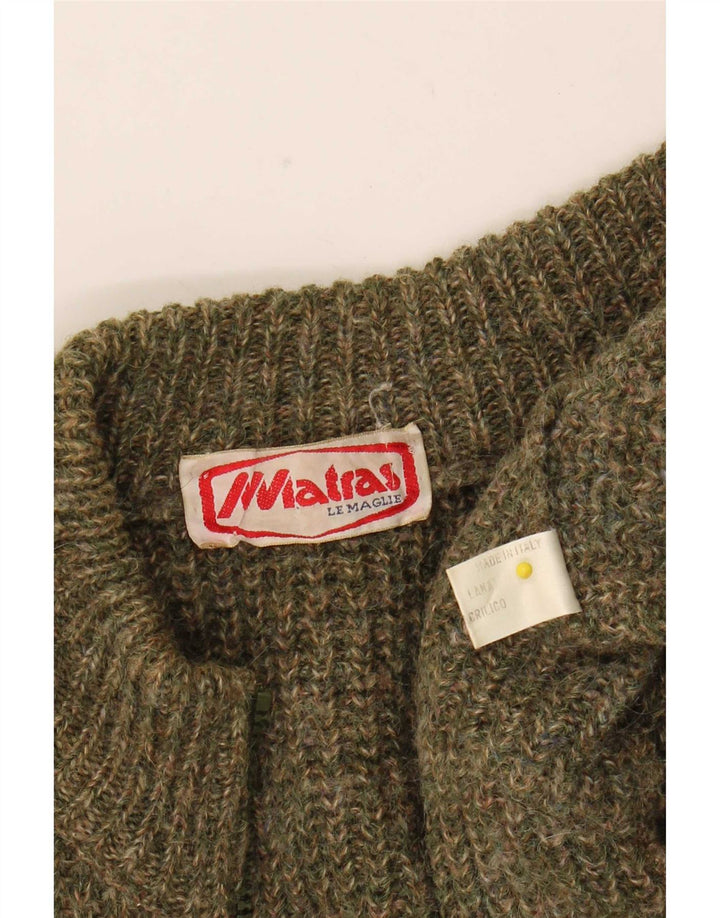 Vintage Mens Full Zip Cardigan Sweater Medium Khaki Flecked Wool