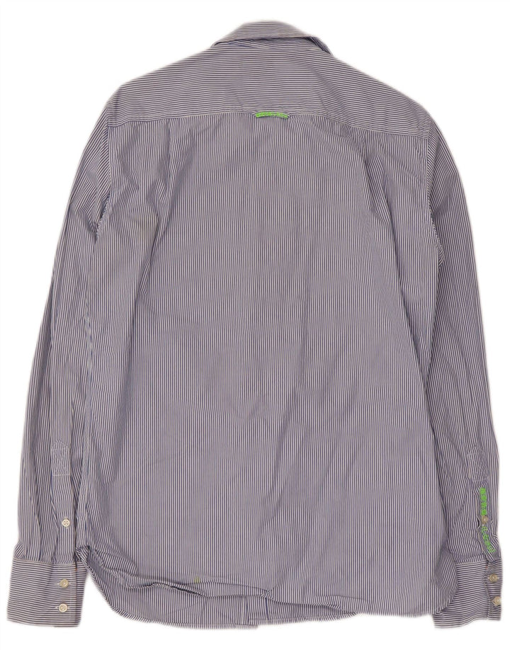 Camisa masculina Superdry algodão risca de giz azul médio
