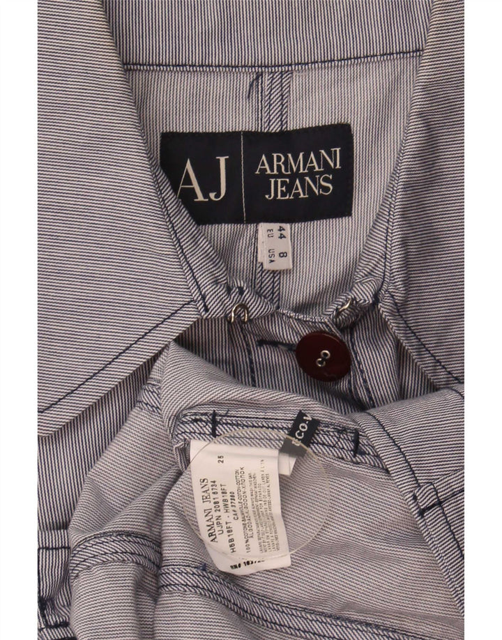 Armani Jeans Womens Bomber Jacket US 8 Medium Blue Pinstripe Cotton