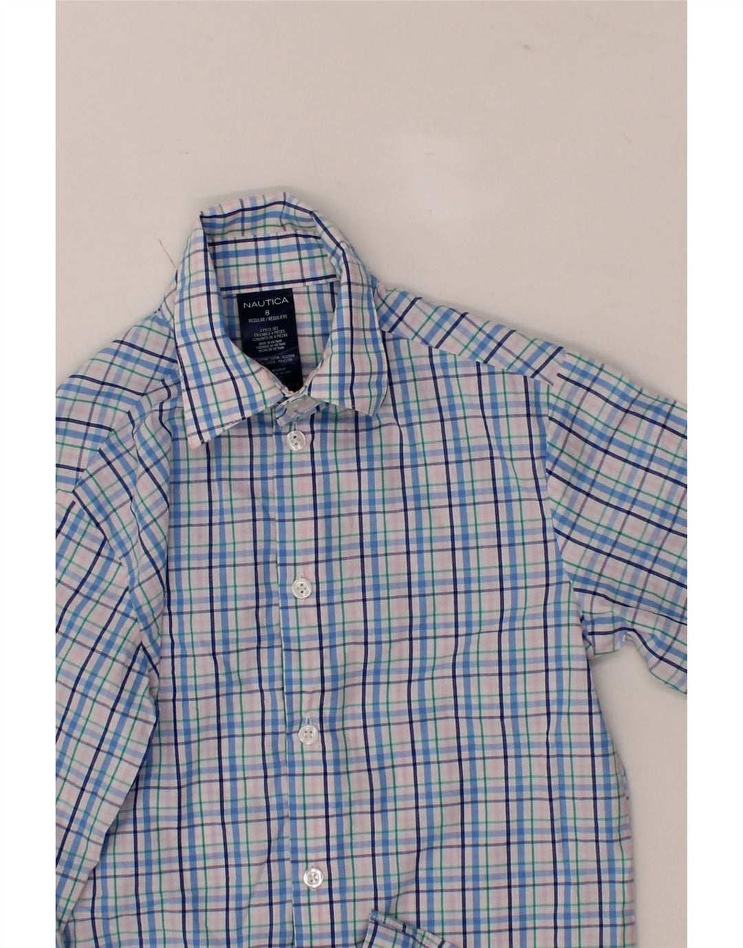 NAUTICA Boys Shirt 7-8 Years Blue Check Cotton Vintage Nautica and Second-Hand Nautica from Messina Hembry 