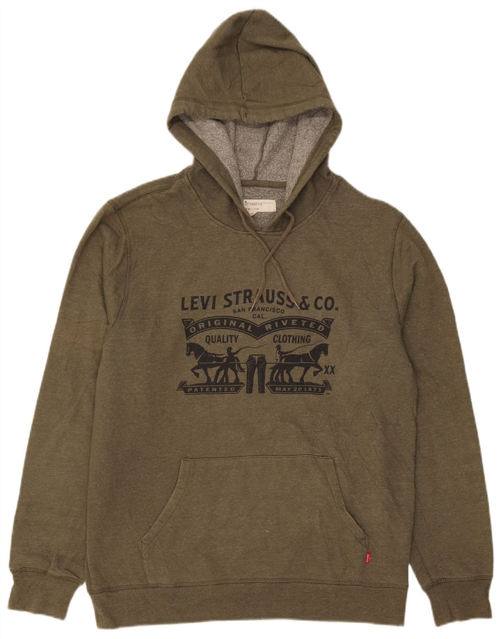 Levi's Mens Graphic Hoodie Jumper Medium Khaki Cotton