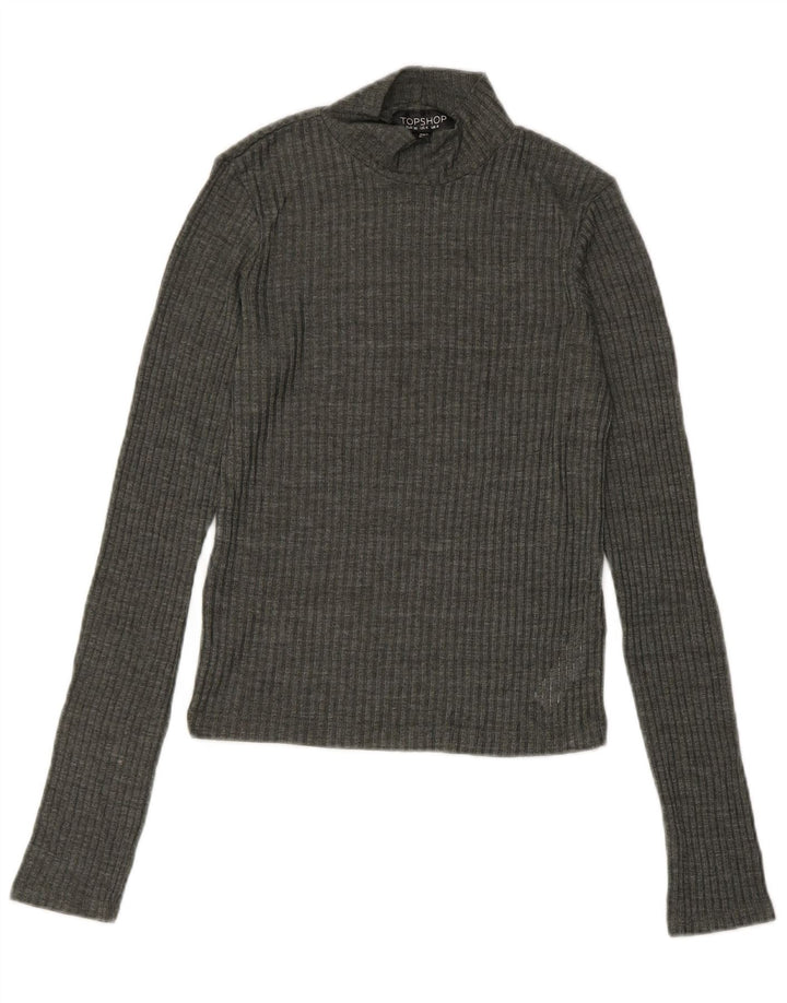 TOPSHOP Womens Crop Turtle Neck Jumper Sweater UK 8 Small Grey Polyester