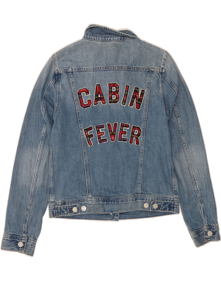J. CREW Womens Graphic Denim Jacket UK 10 Small Blue Cotton Vintage J. Crew and Second-Hand J. Crew from Messina Hembry 