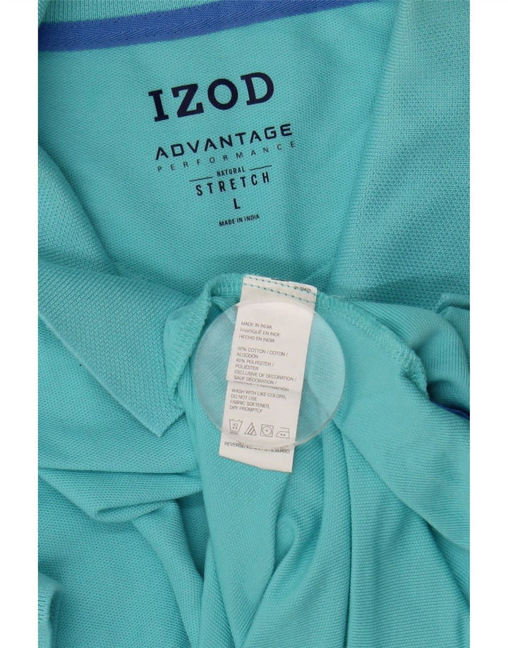 IZOD Mens Polo Shirt Large Turquoise Cotton