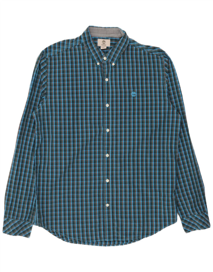 TIMBERLAND Mens Slim Fit Shirt Large Blue Check Cotton