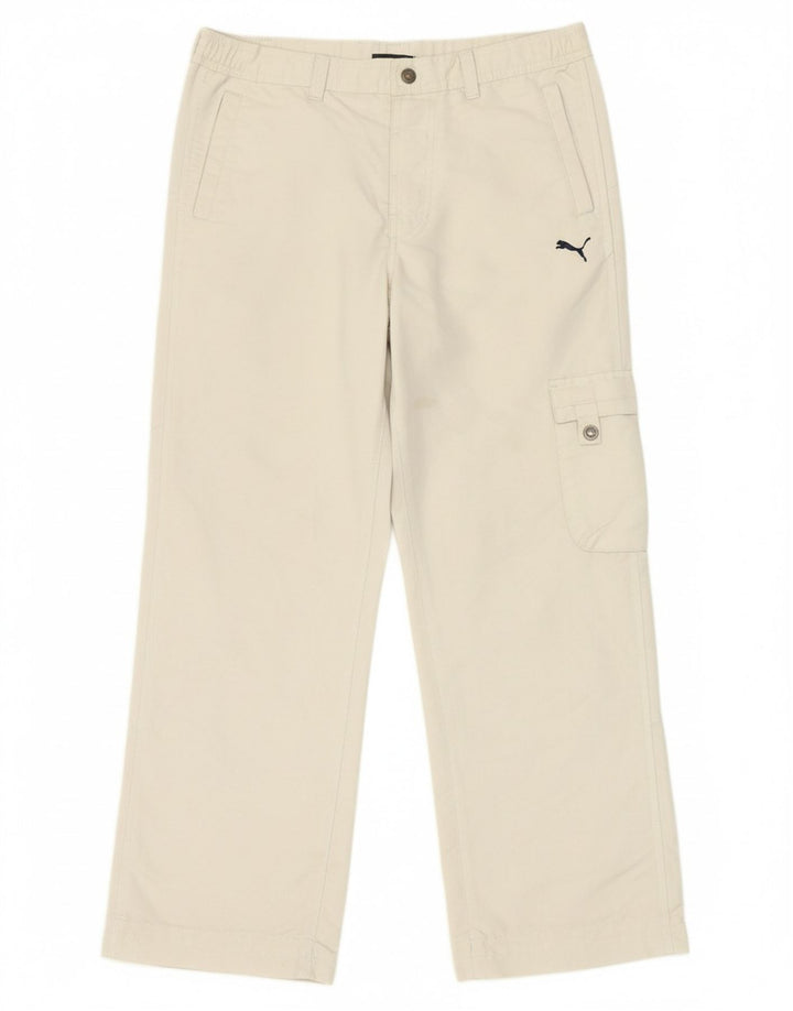 PUMA Boys Straight Cargo Trousers 11-12 Years W30 L26 White Polyester