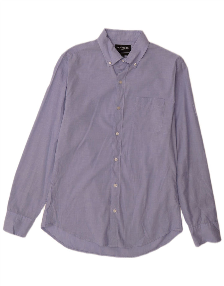BONOBOS Mens Long Slim Fit Shirt Medium Blue Cotton