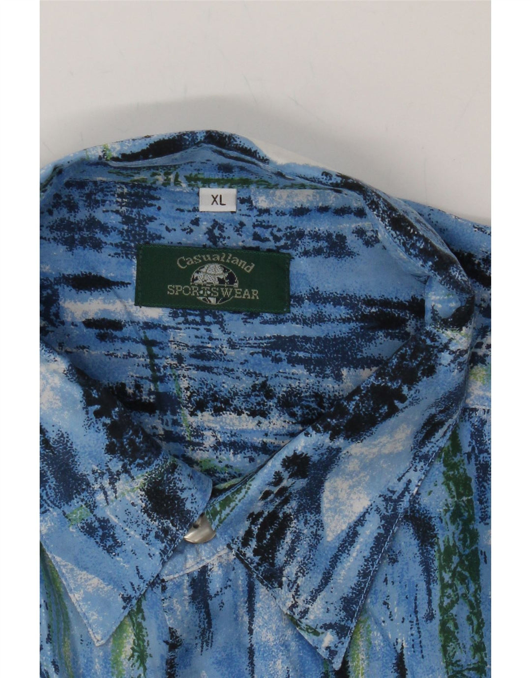CASUALLAND Mens Abstract Pattern Short Sleeve Shirt XL Blue Vintage Casualland and Second-Hand Casualland from Messina Hembry 