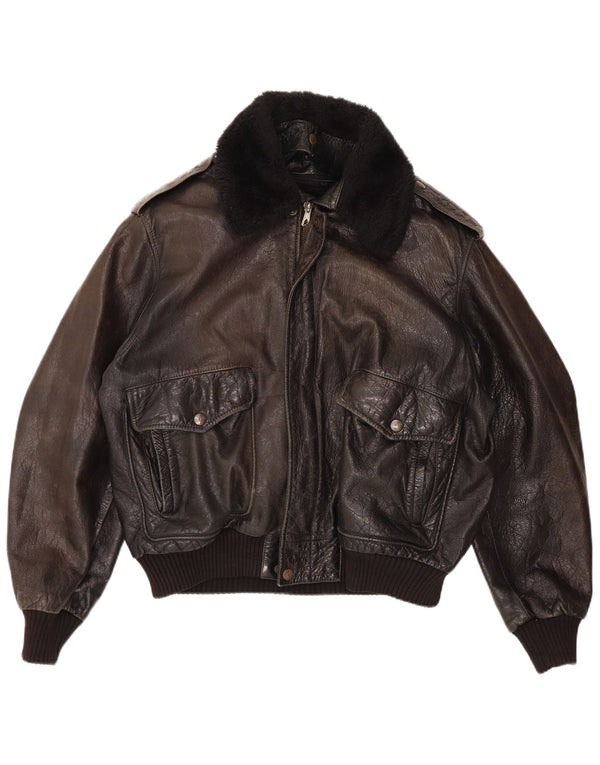 Vintage Mens Military Bomber Leather Jacket UK 42 XL Black