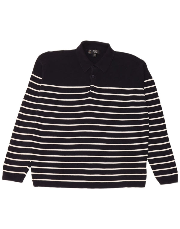 Maglione vintage da uomo con collo alto XL in cotone a righe blu navy
