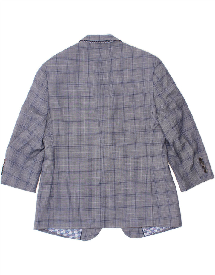 PENGUIN Mens 2 Button 3/4 Sleeve Blazer Jacket UK 42 XL Blue Check Wool Vintage Penguin and Second-Hand Penguin from Messina Hembry 