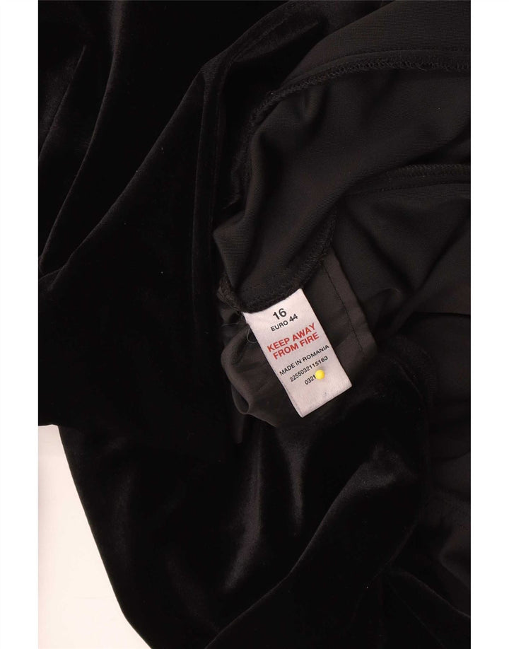 Vintage Womens Velvet Overcoat UK 16 Large Black Polyester