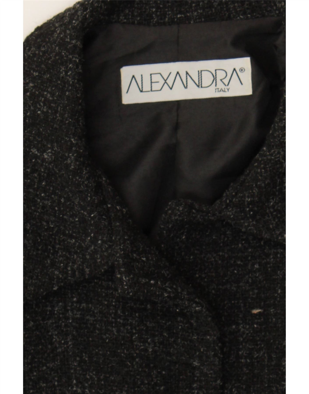 ALEXANDRA Womens 4 Button Blazer Jacket UK 14 Medium Black Flecked Wool Vintage Alexandra and Second-Hand Alexandra from Messina Hembry 