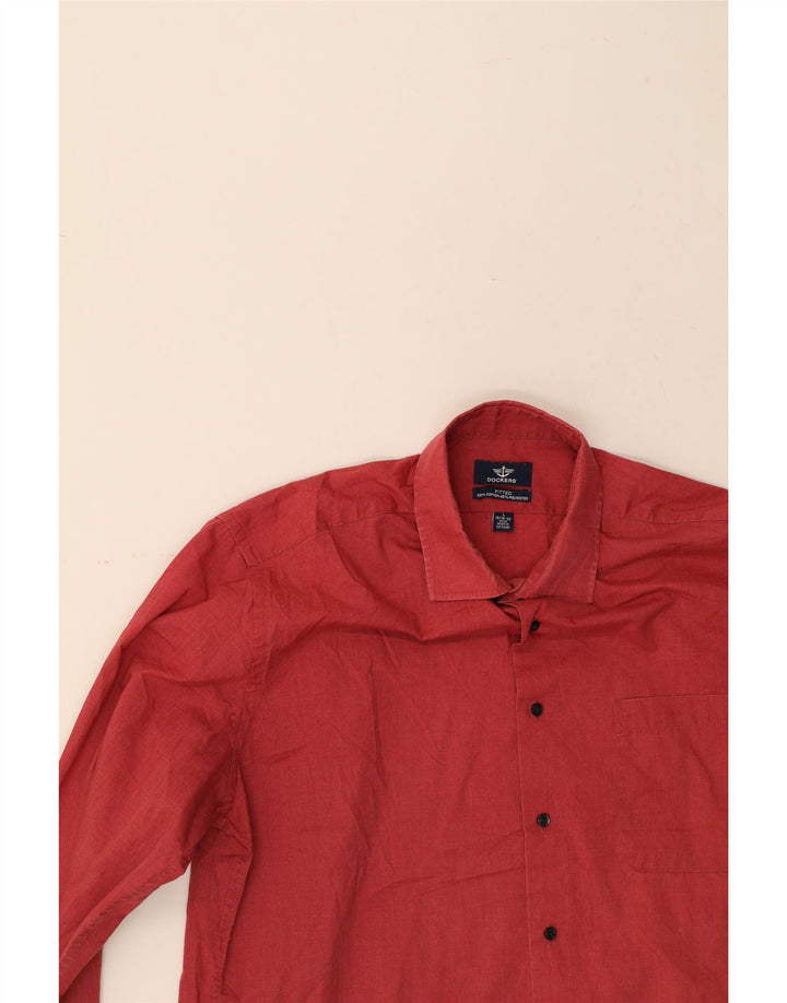DOCKERS Mens Fitted Shirt Size 16 16 1/2 Large Red Cotton Vintage Dockers and Second-Hand Dockers from Messina Hembry 