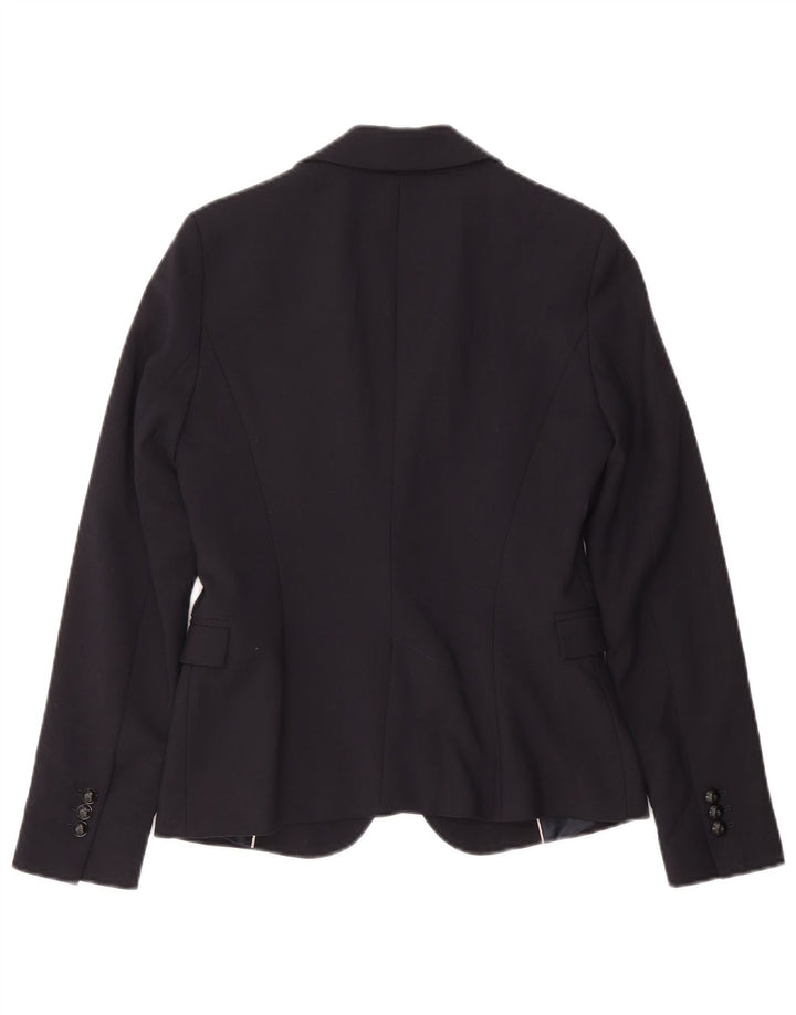 Zara Womens 1 Button Blazer Jacket UK 12 Medium Navy Blue Acetate