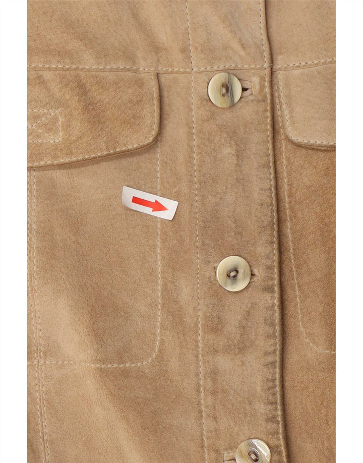Vintage Womens Suede Gilet EU 40 Medium Beige Leather
