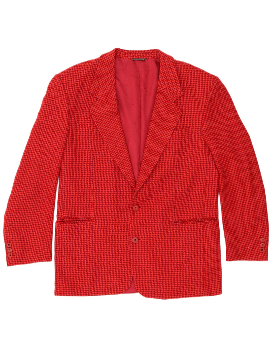 Vintage Mens 2 Button Blazer Jacket IT 52 XL Red Houndstooth Wool