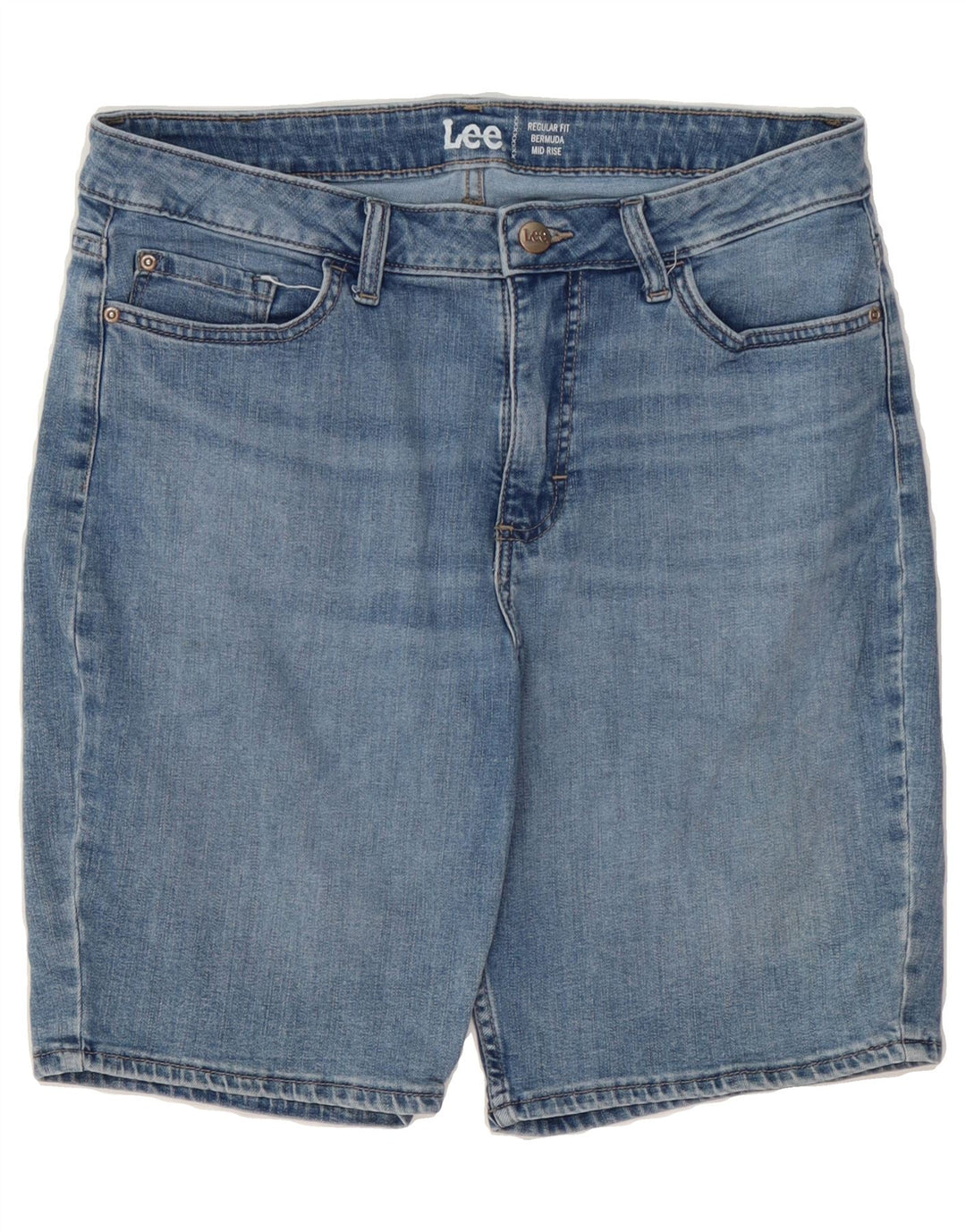 LEE Womens Bermuda Regular Fit Mid Rise Denim Shorts W34 Large  Blue Vintage Lee and Second-Hand Lee from Messina Hembry 