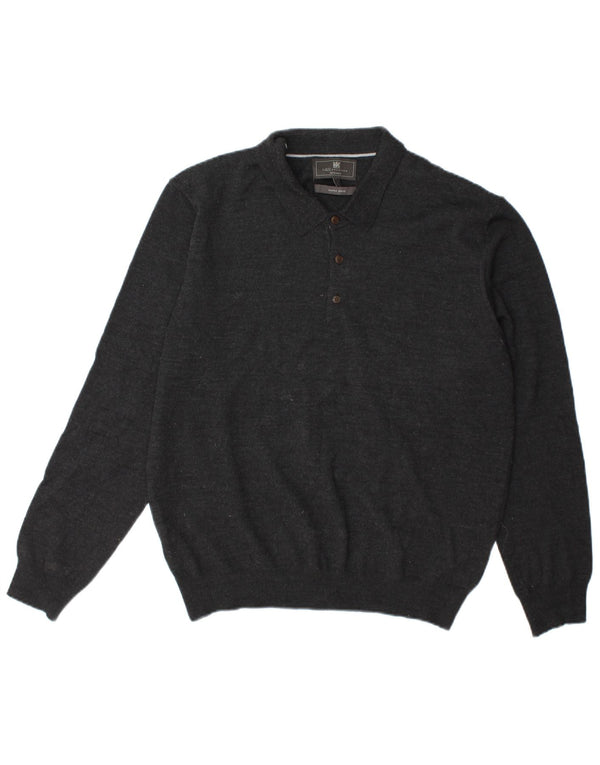 Marks & Spencer Mens Tailored Fit Polo Neck Jumper Sweater Large Grey Wool