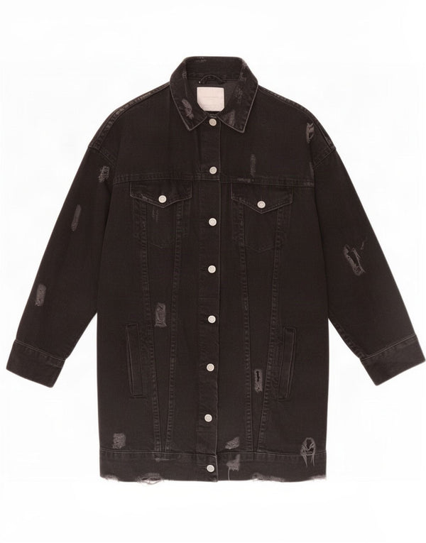 Palton de denim învechit Trafaluc pentru femei Zara UK 10 Bumbac negru mic