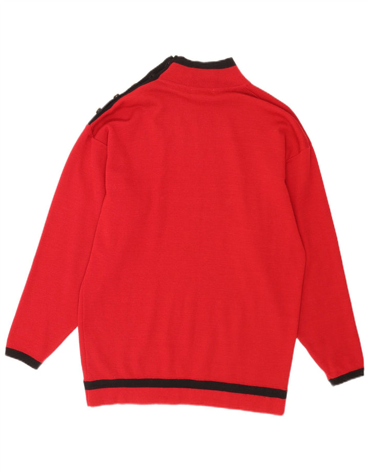 Windsmoor Womens Button Neck Jumper Sweater UK 14 Medium Red Colourblock