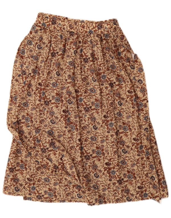 Vintage Damen High Waist A-Linie Rock IT 42 Medium W26 Beige geblümte Wolle