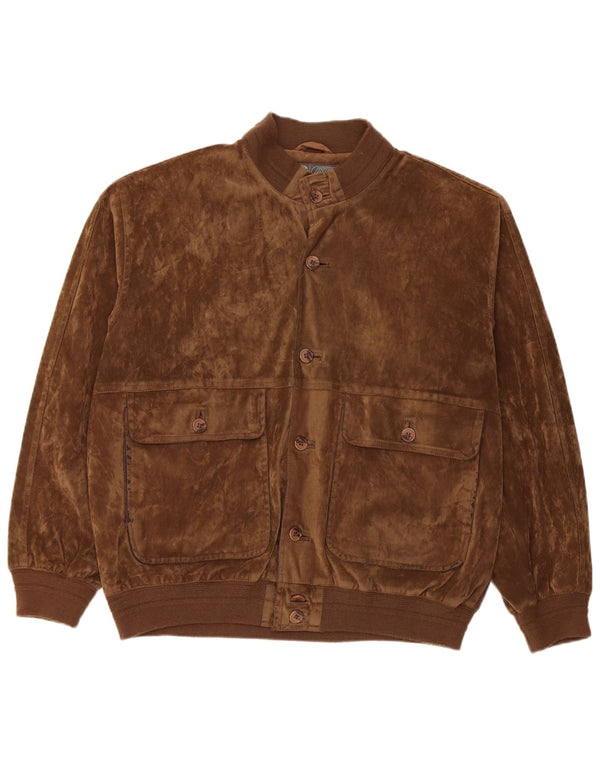 Vintage hombres Velour Bomber chaqueta IT 52 XL seda marrón