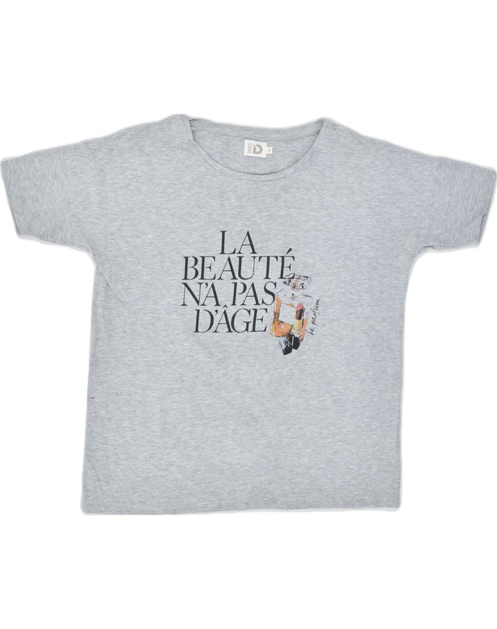 DACK'S Womens Oversized Graphic T-Shirt Top UK 10 Small Grey Cotton | Vintage | Thrift | Second-Hand | Used Clothing | Messina Hembry 