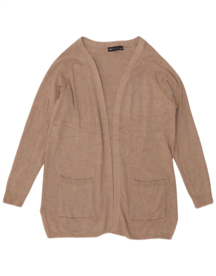 Marks & Spencer Womens Open Cardigan Sweater UK 14 Medium Beige Viscose