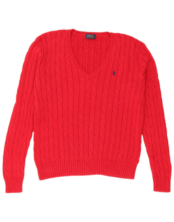 Polo Ralph Lauren Damen-Pullover mit V-Ausschnitt, UK 14, Größe L, rot, Baumwolle