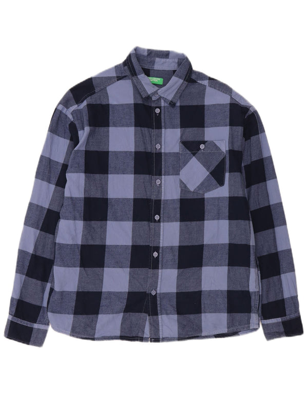 Benetton Chemise Flanelle Garçon 13-14 ans 3XL Bleu Vichy Coton