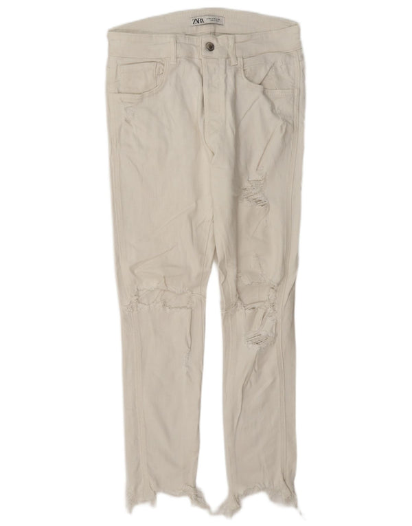 Zara Mens Distressed Slim Jeans EU 38 Small W30 L27 White Cotton