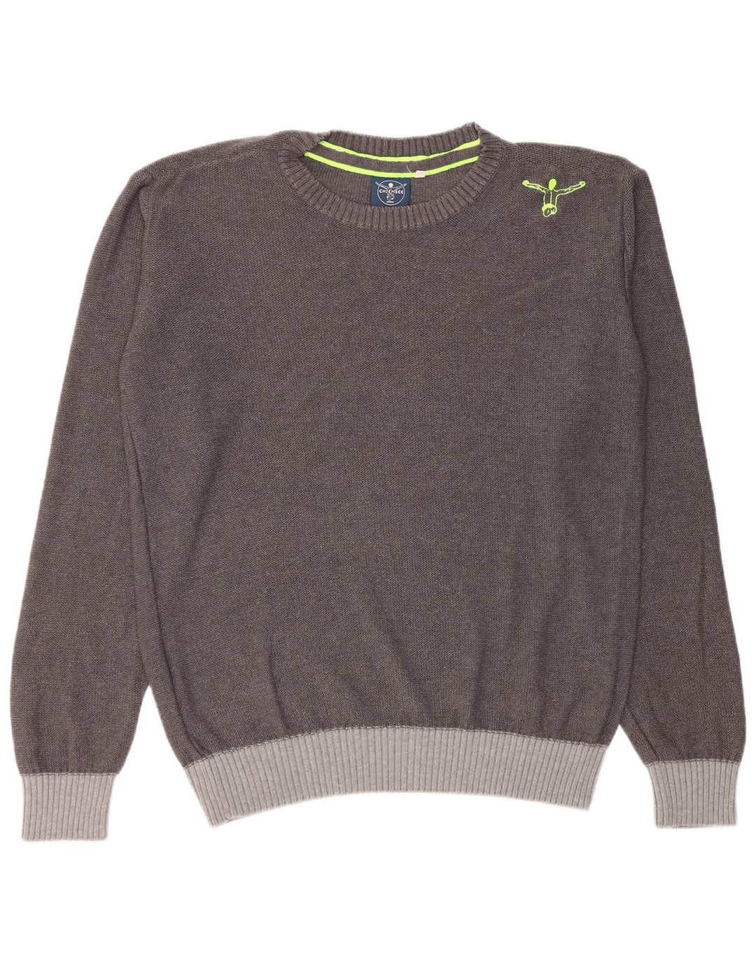 CHIEMSEE Mens Crew Neck Jumper Sweater Medium Grey Colourblock Cotton