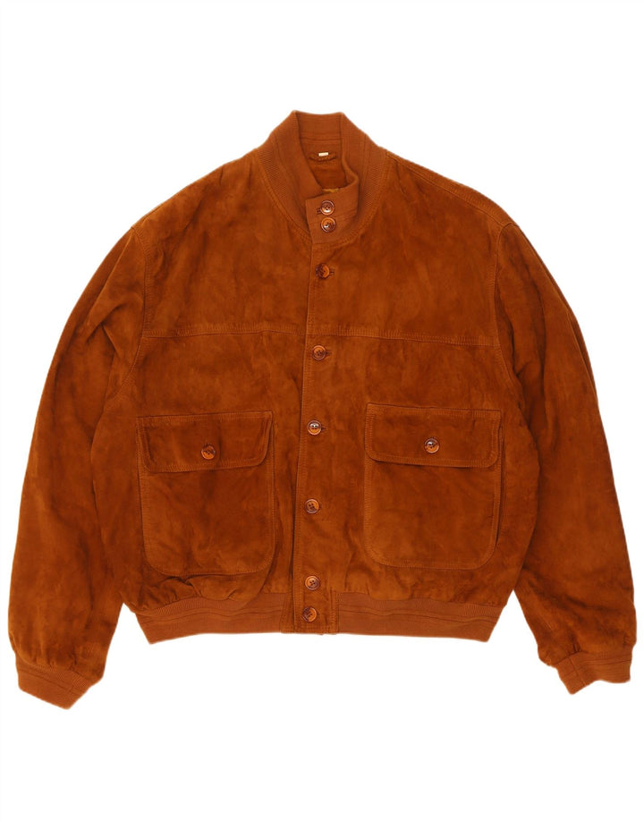 vintage Mens Suede Bomber Jacket IT 50 Grand Cuir Marron