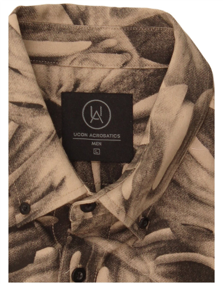 VINTAGE Mens Abstract Pattern Shirt Large Beige