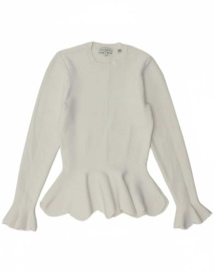 Ted Baker Womens Crew Neck Jumper Sweater Size 0 2XS White Viscose