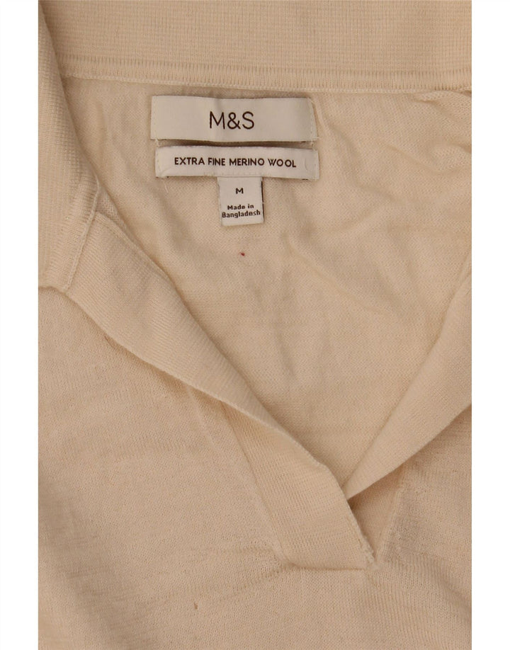 Marks & Spencer Womens Polo Neck Jumper Sweater UK 12 Medium Beige Wool