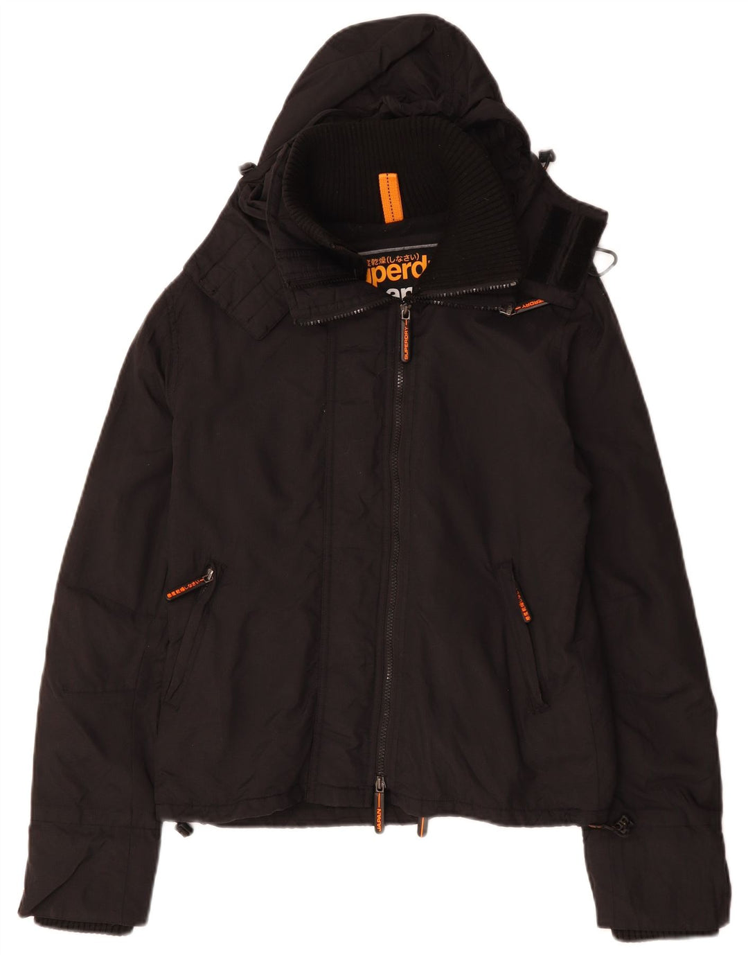 Superdry Womens Hooded Windbreaker Jacket UK 16 Large Black Polyester