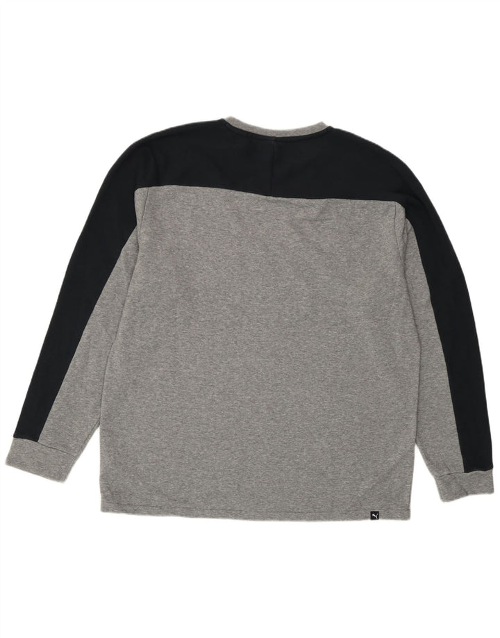Puma Mens Graphic Top Long Sleeve Large Grey Colourblock Cotton