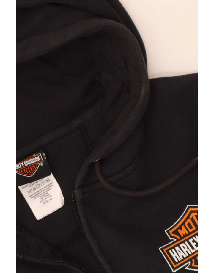 Harley Davidson Mens Graphic Zip Hoodie Sweater Medium Black Cotton