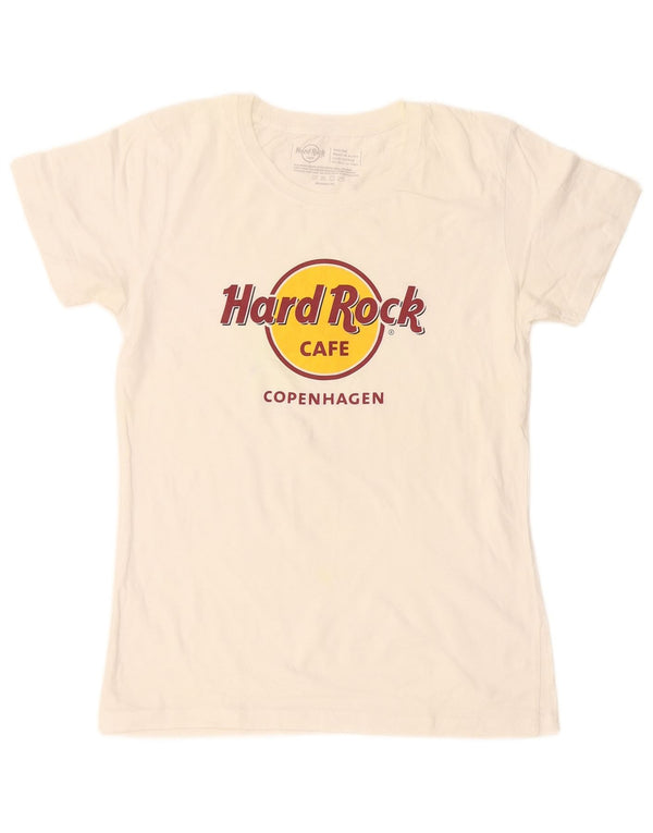 Hard Rock Cafe Dame Copenhagen Grafisk T-Shirt Top UK 12 Medium White