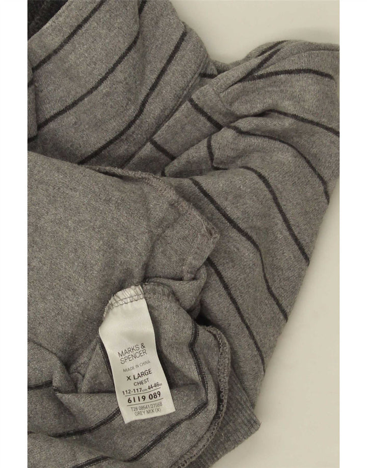 Maglione da uomo Marks & Spencer con bottoni e collo XL in cotone a righe grigie