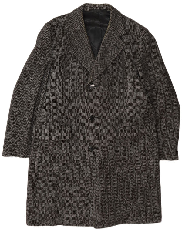 Crombie Mens Overcoat UK 42 XL Grey Herringbone Wool