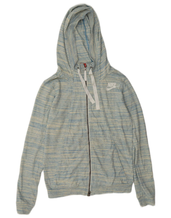 Nike Damen-Kapuzenpullover mit Reißverschluss, Gr. 10, klein, blau geflecktes Polyester