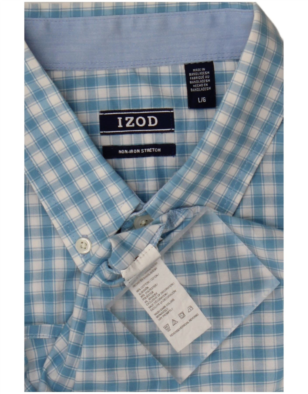 IZOD Mens Short Sleeve Shirt Large Blue Gingham Cotton