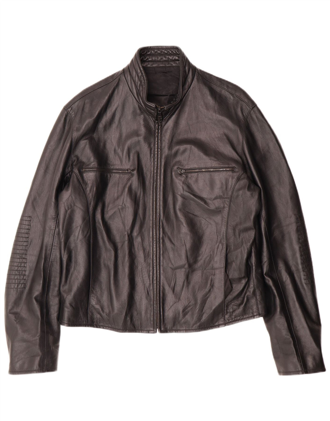 Vintage Womens Leather Jacket IT 52 2XL Black Leather