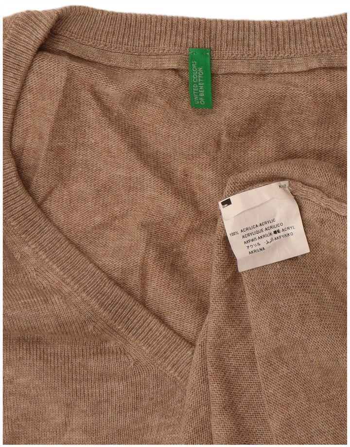 BENETTON Maglione da uomo con scollo a V grande beige